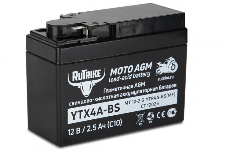 Аккумулятор стартерный для мототехники Rutrike YTX4А-BS (12V/2,5Ah) в Красноярске
