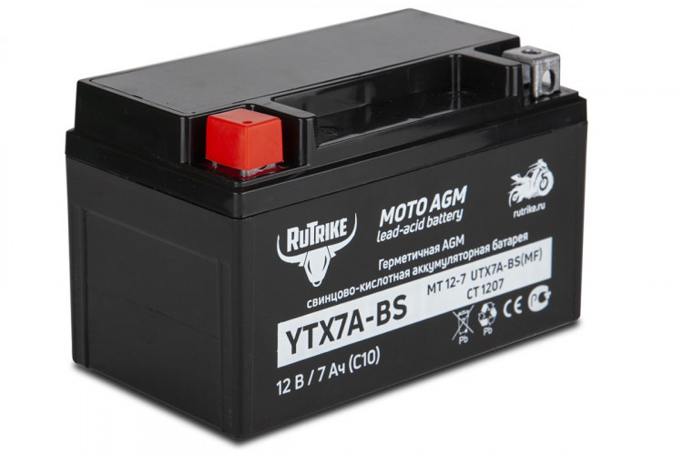 Аккумулятор стартерный для мототехники Rutrike YTX7A-BS (12V/7Ah) в Красноярске