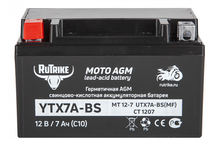 Аккумулятор стартерный для мототехники Rutrike YTX7A-BS (12V/7Ah) в Красноярске