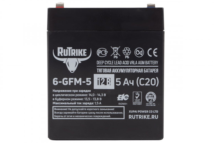 Тяговый гелевый аккумулятор RuTrike 6-GFM-5 (12V5A/H C20) в Красноярске